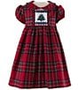 Color:Red - Image 1 - Baby Girl 6-24 Month Round Neck Cap Sleeve Christmas Smocked Dress