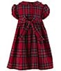 Color:Red - Image 2 - Baby Girl 6-24 Month Round Neck Cap Sleeve Christmas Smocked Dress
