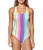 Color:Multi Color - Image 1 - After The Rain Gaviota Textured Rainbow Multi Stripe Scoop Neck One Piece Swimsuit