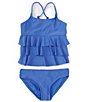 Color:Blue - Image 1 - Big Girls 7-16 Shae Solid Ruffle Two-Piece Tankini Swim Set