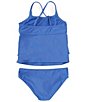 Color:Blue - Image 2 - Big Girls 7-16 Shae Solid Ruffle Two-Piece Tankini Swim Set