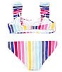 Color:Multi - Image 2 - Big Girls 7-16 Tulum Vertical-Stripe Bikini Top & Matching Hipster Bottom 2-Piece Set