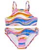 Color:Blue/Pink Multi - Image 1 - Big Girls 7-16 Wavy Print Halter Top & Matching Hipster Bottom Two-Piece Swimsuit