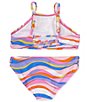 Color:Blue/Pink Multi - Image 2 - Big Girls 7-16 Wavy Print Halter Top & Matching Hipster Bottom Two-Piece Swimsuit
