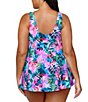 Color:Multi Color - Image 2 - Curve Plus Size Playa Sombra Tropical Floral Print Twist Front V-Neck Tummy Control One-Piece Swim Dress