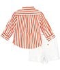 Color:Coastal Orange/White - Image 2 - Baby Boys 3-24 Months Long Sleeve Striped Woven Shirt & Chino Shorts Set