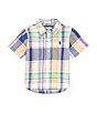 Color:Navy/Pink Multi - Image 1 - Baby Boys 3-24 Months Short-Sleeve Plaid Woven Shirt