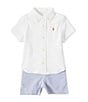 Color:White - Image 1 - Baby Boys 3-24 Months Short-Sleeve Woven Shirt & Seersucker Shorts Set