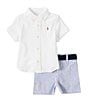 Color:White - Image 3 - Baby Boys 3-24 Months Short-Sleeve Woven Shirt & Seersucker Shorts Set