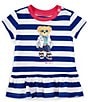Color:Brilliant Sapphire/White - Image 1 - Baby Girls 3-24 Months Cap Sleeve Striped Polo Bear Peplum Jersey T-Shirt