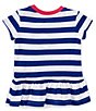 Color:Brilliant Sapphire/White - Image 2 - Baby Girls 3-24 Months Cap Sleeve Striped Polo Bear Peplum Jersey T-Shirt