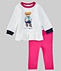 Color:Bright Pink/White - Image 2 - Baby Girls 3-24 Months Long Sleeve Fleece Sweatshirt & Legging Set