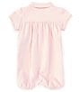 Color:Hint Of Pink - Image 2 - Baby Girls 3-24 Months Short Sleeve Interlock Romper