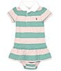 Color:Celadon/Hint Of Pink - Image 1 - Baby Girls 3-24 Months Short Sleeve Striped Jersey Rugby Dress