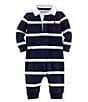 Color:French Navy/Multi - Image 1 - Baby Boys Newborn-12 Months Rugby-Stripe Coveralls