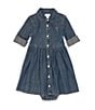 Color:Indigo Blue - Image 1 - Baby Girls 3-24 Months Denim Shirt With Bloomers Dress