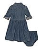Color:Indigo Blue - Image 2 - Baby Girls 3-24 Months Denim Shirt With Bloomers Dress