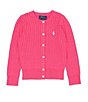 Color:Bright Pink/White - Image 1 - Childrenswear Little Girls 2T-6X Cable-Knit Cardigan Sweater
