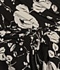 Color:Black - Image 3 - Plus Size Floral 3/4 Sleeve V-Neck Tie Waist Midi Dress