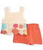 Color:Ivory - Image 1 - Baby Girls 12-24 Months Flower Crocheted Tank Top & Solid Gauze Shorts Set