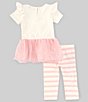 Color:Ivory - Image 3 - Baby Girls 12-24 Months Short Sleeve Birthday Cake Applique/Pindotted Tutu-Skirted Dress & Striped Leggings Set