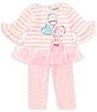 Color:Pink - Image 1 - Baby Girls 12-24 Months Stripe Baloon Applique 3/4 Sleeve Top & Polka Dot Print Legging Set