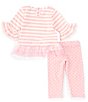 Color:Pink - Image 3 - Baby Girls 12-24 Months Stripe Baloon Applique 3/4 Sleeve Top & Polka Dot Print Legging Set