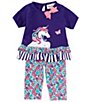 Color:Purple - Image 1 - Baby Girls 3-24 Months 3/4 Sleeve Unicorn Tunic Top & Floral-Printed Leggings Set