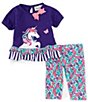 Color:Purple - Image 2 - Baby Girls 3-24 Months 3/4 Sleeve Unicorn Tunic Top & Floral-Printed Leggings Set