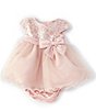 Color:Blush - Image 1 - Baby Girls 3-24 Months Cap Sleeve Brocade Bow Front Wire Hem Dress