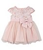 Color:Blush - Image 3 - Baby Girls 3-24 Months Cap Sleeve Brocade Bow Front Wire Hem Dress