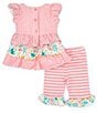 Color:Coral - Image 2 - Baby Girls 3-24 Months Easter-Bunny-Face Applique Mixed-Media Fit-And-Flare Dress & Striped Leggings Set