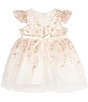 Color:Ivory - Image 2 - Baby Girls 3-24 Months Floral Embroidered Flutter Sleeve Mesh Dress