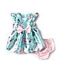 Color:Mint - Image 1 - Baby Girls 3-24 Months Flutter Sleeve Floral Print Mikado Fit & Flare Dress