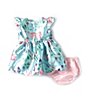 Color:Mint - Image 2 - Baby Girls 3-24 Months Flutter Sleeve Floral Print Mikado Fit & Flare Dress
