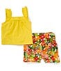 Color:Yellow - Image 2 - Baby Girls 3-24 Months Flutter-Sleeve Top & Floral-Printed Shorts Set