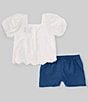 Color:White - Image 2 - Baby Girls 3-24 Months Short Puff Sleeve Scalloped Eyelet Top & Jean Short Set