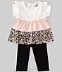 Color:Black Multi - Image 1 - Baby Girls 3-24 Months Short-Sleeve Color Block/Cheetah-Printed Knit Babydoll Top & Solid Leggings Set