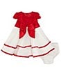 Color:Red - Image 1 - Baby Girls 3-24 Months Short-Sleeve Glitter-Accented Lace Bodice/Mesh Skirted Fit And Flare Dress