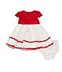 Color:Red - Image 2 - Baby Girls 3-24 Months Short-Sleeve Glitter-Accented Lace Bodice/Mesh Skirted Fit And Flare Dress