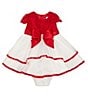 Color:Red - Image 3 - Baby Girls 3-24 Months Short-Sleeve Glitter-Accented Lace Bodice/Mesh Skirted Fit And Flare Dress