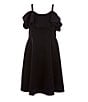 Color:Black - Image 2 - Big Girls 7-16 Cold-Shoulder Scuba Crepe Fit-And-Flare Dress