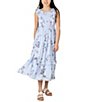 Color:Light Blue - Image 3 - Big Girls 7-16 Flutter Sleeve Floral-Printed Fit & Flare Dress