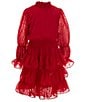 Color:Red - Image 1 - Big Girls 7-16 Long Sleeve Clip Dot Fit And Flare Dress
