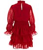 Color:Red - Image 2 - Big Girls 7-16 Long Sleeve Clip Dot Fit And Flare Dress