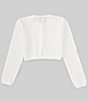 Color:White - Image 2 - Big Girls 7-16 Long Sleeve Crocheted-Knit Cardigan