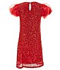 Color:Red - Image 2 - Big Girls 7-16 Organza-Puffed-Sleeve Sequin-Embellished-Mesh Shift Dress
