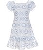 Color:White - Image 1 - Big Girls 7-16 Puffed Sleeve Floral Eyelet-Embroidered A-Line Dress