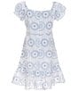 Color:White - Image 2 - Big Girls 7-16 Puffed Sleeve Floral Eyelet-Embroidered A-Line Dress