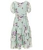 Color:Mint - Image 1 - Big Girls 7-16 Puffed-Sleeve Floral Print Tiered Dress